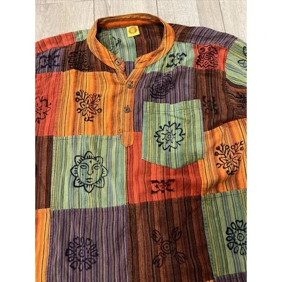 Rare Karma Circle USA Handmade Patchwork Shirt Men XXL 2XL Kurta reyn spooner - Picture 2 of 7